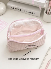 2 Styles Zipper Pencil Case, Vertical Quilted Design, Large Capacity Multi-Layer Zipper Stationery Bag, Soft Padded Makeup Storage Bag, Light Pink Polka Dot Lining, Multiple Storage Pockets, Suitable For School, Office, Travel, New Semester, Can Neatly Store Pens, Rulers, Erasers And Notebooks, Back To School Essential - Multiple Styles - View 5