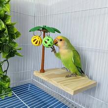 1pc Coconut Tree Shaped Bird Perch Stand, Decorative Parrot Bird Toy With Chewing Bell Ball, Boredom Relief Self-Entertainment Bird Stand, Perch, Cage Decoration For Budgies (Bell Ball Color Random) - A+B - View 3