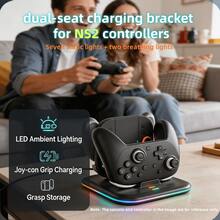 Multi-Function NS2Pro Controller Dual Charging Dock, USB Interface Connection, Dual Slot Synchronous Fast Charging, 9-Level Adjustable RGB Ambient Light, Red/Green Charging Indicator Light, Anti-Slip Desktop Storage Charging Stand - View 12