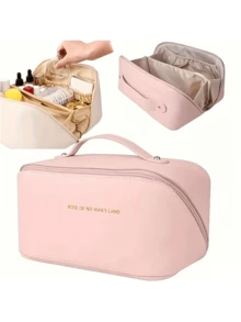 Portable Handheld Makeup Travel Bag, Multi-Layer Compartment PU Toiletry Storage Bag, Large Capacity Pillow-Style Cosmetic Organizer - Multicolor - View 7