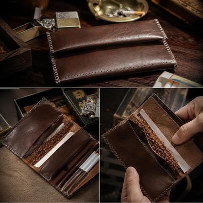 Nueva bolsa de almacenamiento de cuero sintético vintage con botón de presión, organizador portátil de accesorios para fumar para el transporte, bolsa de almacenamiento de cuero de gran capacidad para hombres - duradera y resistente al desgaste, múltiples estilos para elegir, organizador de accesorios para fumar, ¡regalo perfecto para el novio! ¡Regalo de vacaciones!