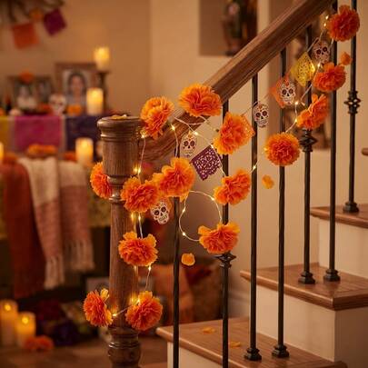 1/2/3pcs 3M 20LED Warm Marigold Wreath String Lights,Suitable For Decorating Sunflower Wreaths,Ideal For Christmas, Halloween, Day Of The Dead, Memorials, Mantels, Entryway Shelves, Windowsills, Sideboards, Versatile Soft Decor For Weddings|Decoration