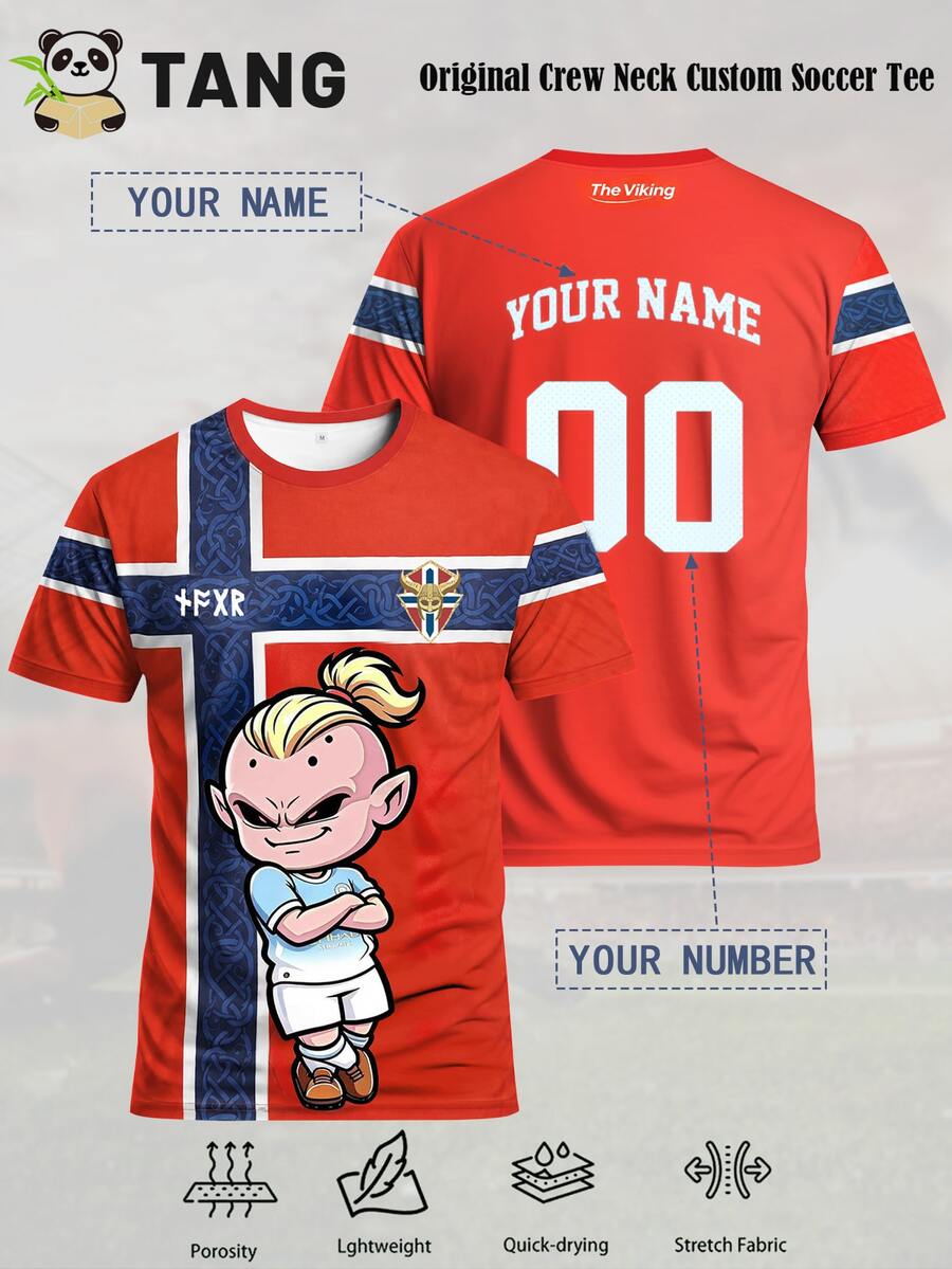 Norwegian Magic Style Customized Men's Soccer Jersey & Customizable Name & Number & Round Neck Lightweight Sports Top & Breathable, Moisture-Wicking, Quick-Drying & Training, Daily, Gift