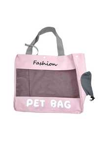 Pink Pet Travel Tote Bag, Oxford Cloth Breathable Mesh Window Cat Pet Carrier, Fashion Letter Print Snap Button Design, Large Capacity Portable Pet Travel Bag, Suitable For Small Cats And Dogs Outdoor Shopping And Daily Use - Multicolor - View 13