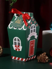 30pcs Red/Green Christmas House-Shaped Gift Box, Includes Red Ribbon And Christmas Tree Card. Ideal For Christmas Gift Wrapping, Table Decorations, Holiday Gift Wrapping, And Themed Party Decorations. Perfect For Christmas And Themed Parties. - Multicolor - View 9