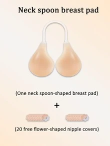 1pc Spaghetti Strap Spoon-Shaped Silicone Breast Pad With Transparent Adjustable Detachable Neck Strap, Self-Adhesive Support Padding, Lightweight Soft Camisole, Sleeveless Dress And Exposed Neckline Daily Wear, Suitable For Adjustable Neckline Invisible Push-Up Bra, Soft Inner Layer For Skin Care, Perfect For Party Dresses And Everyday Wear - Thick style - View 9