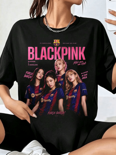 Camiseta BLACKPINKK x FC Barcelona de colaboración, grupo femenino Kpopp con camiseta Barça, Més que un club, Força Barça para fans, unisex, estilo streetwear