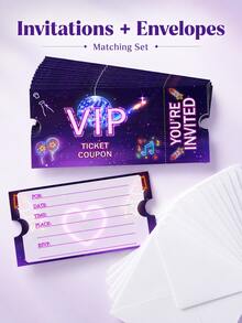VIP Music Birthday Party Invitations With Envelopes, Purple Neon Fill-In-The-Blanks Ticket Cards, Suitable For Girls, Teens, Karaoke, Disco And Dance Parties, Writable Concert Style Invitation Tickets, Applicable For Pop Star, Neon, Pajama And School Party Celebrations - Neon - View 5