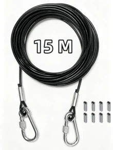 15m Coated Safety Rope With Hooks Heavy Duty Stainless Steel Cable - Suitable For Clothesline, Dog Leash, Balcony/Hanging Anti-Slip Anti-Rust Weather-Resistant Steel Wire Rope - 4 Length Options (Large), Clothesline - Multicolor - View 2