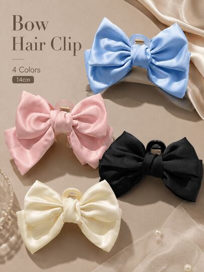 Elegant Satin Bow Hair Clip, 14cm Large Bow Design, Smooth Satin Fabric, Non-Slip Clip Mouth Hair Clip, Sweet Vintage Style, Multiple Colors Available, Suitable For Thick Hair Secure Grip, Daily Wear, Party, Wedding And Holiday Hairstyle Accessories