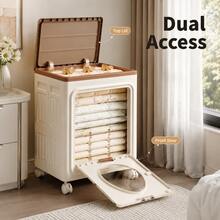 Foldable Clothes Storage Box Cabinet, Large Capacity Bedroom Wardrobe Organizer Box With Flip-Top Front Door For Clothes And Blankets - Khaki - View 6