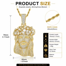 Bold Crown Head Jesus Pendant, Shiny And Eye-Catching, Showcasing Personalized And Style. Gold Appearance Combined With Thick Twisted Rope Chain, Paired With Large Size Pendant, Overall Fashionable And Striking Design, Easily Creating Hip-Hop Street Style. Suitable For Matching With T-Shirts, Hoodies, Jackets And Other Daily Outfits, Also Applicable For Parties, Gatherings, Music Festivals, Street Photography And Other Occasions, It Is A Personalized Accessory To Enhance Overall Style. - Rice Grain Jesus - View 5