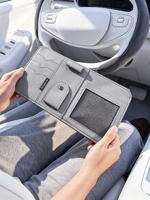 Premium PU Car Sun Visor Organizer – Multi-Compartment Holder With Glasses Clip, Pen Slot, Card Slots, And Mesh Pocket; Universal Interior Accessory For Storing Documents And Cards. - A - View 11