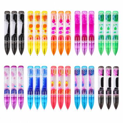 3pcs Liquid Motion Ballpoint Pen, Floating Oil Drop Sensory Decompression Writing Pen, Creative Decorative Stationery For Office Desk