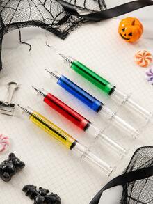 Halloween Style Creative Syringe Ballpoint Pen, Combining Fun Medical Elements With Festive Atmosphere, Unique Syringe Design With Transparent Pen Barrel And Vibrant Ink, Eye-Catching And Desktop Stationery. Realistic Syringe Appearance Full Of Creativity, Comfortable Grip, Smooth Writing, Suitable As Student Daily Writing Pen, Creative Gift Or Party Favor. Compact And Portable Design, Can Be Carried In Pen Bag Or Backpack, Perfect For Halloween Theme Party Office Desk Decoration And Fun Collection - Multicolor - View 4