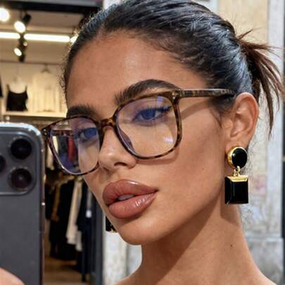 1 Pair Women's Square Leopard Print Classic Versatile Non-Prescription Glasses, Suitable For Daily Use, Outfit Matching, Hiking, Street Photography And Other Occasions