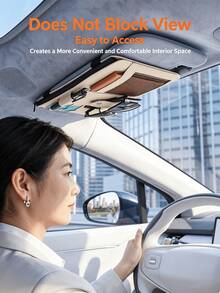 Premium PU Leather Car Sun Visor Organizer – Multi-Compartment Holder With Glasses Clip, Pen Slot, Card Slots, And Mesh Pocket; Universal Interior Accessory For Storing Documents And Cards. - A - View 4