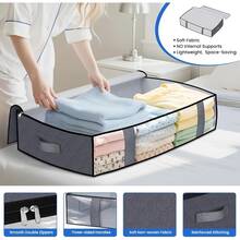 Set 4 Kotak Penyimpanan Bawah Ranjang, Tas Lipat Kapasitas Besar dengan Resleting dan Panel Depan Transparan, Cocok untuk Sepatu, Pakaian, dan Perlengkapan Tidur, 60L, Penyimpanan Bawah Ranjang - MultiWarna - View 8