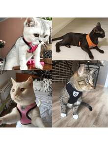 Pet Cat And Dog Leash, With Anti-Escape Adjustable Chest And Back Straps, Reflective Safety Rope And Collar Set, Soft And Breathable Mesh Material, Red - Red - View 5