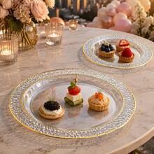 50/25/20/10pcs Dragon Scale Pattern Gold Rim Plate Set, 7.5 Inch/10.25 Inch Reusable Plates, Food Trays, Fruit And Snack Platters, Dessert And Salad Plates, Cheese And Candy Trays, Multi-Purpose Tableware For Parties, Weddings, Birthdays, Picnics, Holiday Events, Easy To Clean, Suitable For Home And Event Elegant Table Setting - View 9