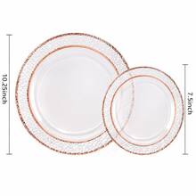 50/25/10pcs (7.5in/10.25in) Transparent Rose Gold Diamond Pattern Plates, Reusable And Washable, Ideal For Family Gatherings, Outdoor Picnics, Team Building Activities, Also Suitable For Parties, Weddings, Birthdays, Proms, Dinners, Halloween, Christmas. Tableware, Serving Tray, Birthday Plate, Plate, Tableware, Divided Plate, Dinner Plates, Reusable Plastic Plates. - View 11