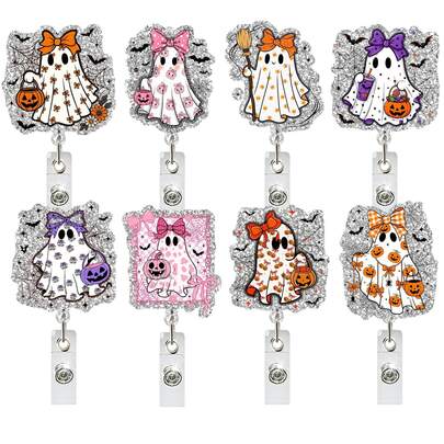 1pc "Halloween Pumpkin Candy Ghost" Acrylic Retractable Badge Reel | Suitable For Teachers, Doctors And Nurses | Office Gift | Acrylic Badge Frame, Halloween Decoration, Halloween Gift