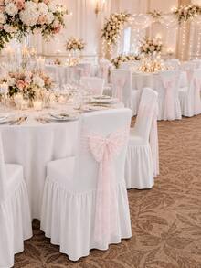 1/4/6pcs Solid Color Milk Silk High Back Long Skirt Chair Covers, Lace Mesh Back Decor For Banquet Wedding, Romantic Modern Elastic All-Season Universal Suitable For Living Room Dining Room Home Chair Decoration - White - View 7
