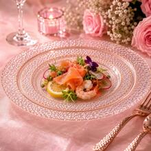 50/25/10pcs (7.5in/10.25in) Transparent Rose Gold Diamond Pattern Plates, Reusable And Washable, Ideal For Family Gatherings, Outdoor Picnics, Team Building Activities, Also Suitable For Parties, Weddings, Birthdays, Proms, Dinners, Halloween, Christmas. Tableware, Serving Tray, Birthday Plate, Plate, Tableware, Divided Plate, Dinner Plates, Reusable Plastic Plates. - View 10