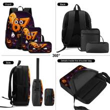 Bộ 3 món balo in 2D chủ đề Halloween, balo dung tích lớn, túi đeo chéo, hộp bút, dây đeo vai rộng thoáng khí tùy chỉnh, túi lưới bên hông đựng chai nước, bộ túi lưu trữ thời trang cho du lịch lễ hội, đi làm hàng ngày và dùng thường ngày - Túi in họa tiết - Xem 7