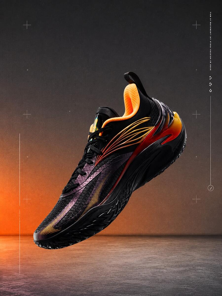 Anta Men's Low-Top Basketball Shoes Breathable Mesh Nitrogen Technology Rebound Sports Shoes - Black/Orange/Purple - View 1