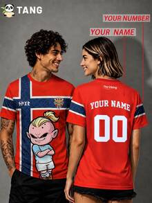 Norwegian Magic Style Customized Men's Soccer Jersey & Customizable Name & Number & Round Neck Lightweight Sports Top & Breathable, Moisture-Wicking, Quick-Drying & Training, Daily, Gift - Red - View 4