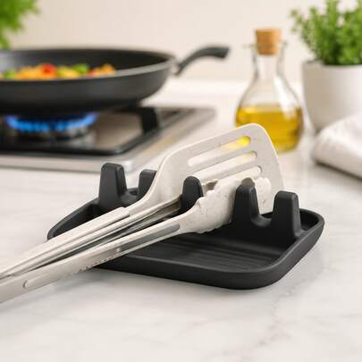 2026 New Silicone Utensil Rest With Drip Pad, Multi‑Slot Kitchen Spoon Holder, Countertop Organizer For Spatulas Tongs Cooking Tools