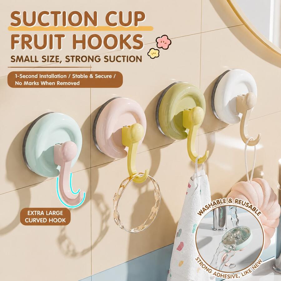 1pc Extra Large Curved Self-Adhesive Wall Hook, Plastic Macaron Multi-Color, Drill-Free Waterproof Sticky Hook For Home Bathroom Storage - Multicolor - View 1