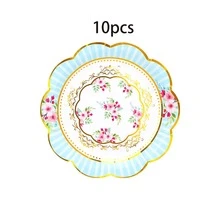 10pcs/60pcs/120pcs 7.28 Inch Floral Paper Plates, 6 Styles Gold Foil Rimmed Party Paper Plates, Pink/Blue/Yellow/White Flower Decor Paper Plates Suitable For Wedding, Bridal Shower, Birthday Tea Party, Paper Plates For Appetizers, Desserts, Snacks, Suitable For Large Gatherings - Multicolor - View 10