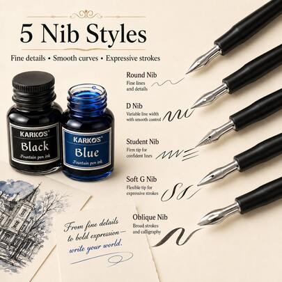 2 Bottles 30ml Fountain Pen Ink Set With Random 2 Dip Pens, Color Ink For Calligraphy, Hand Lettering, Writing, Sketching & Drawing, Multiple Color Combination