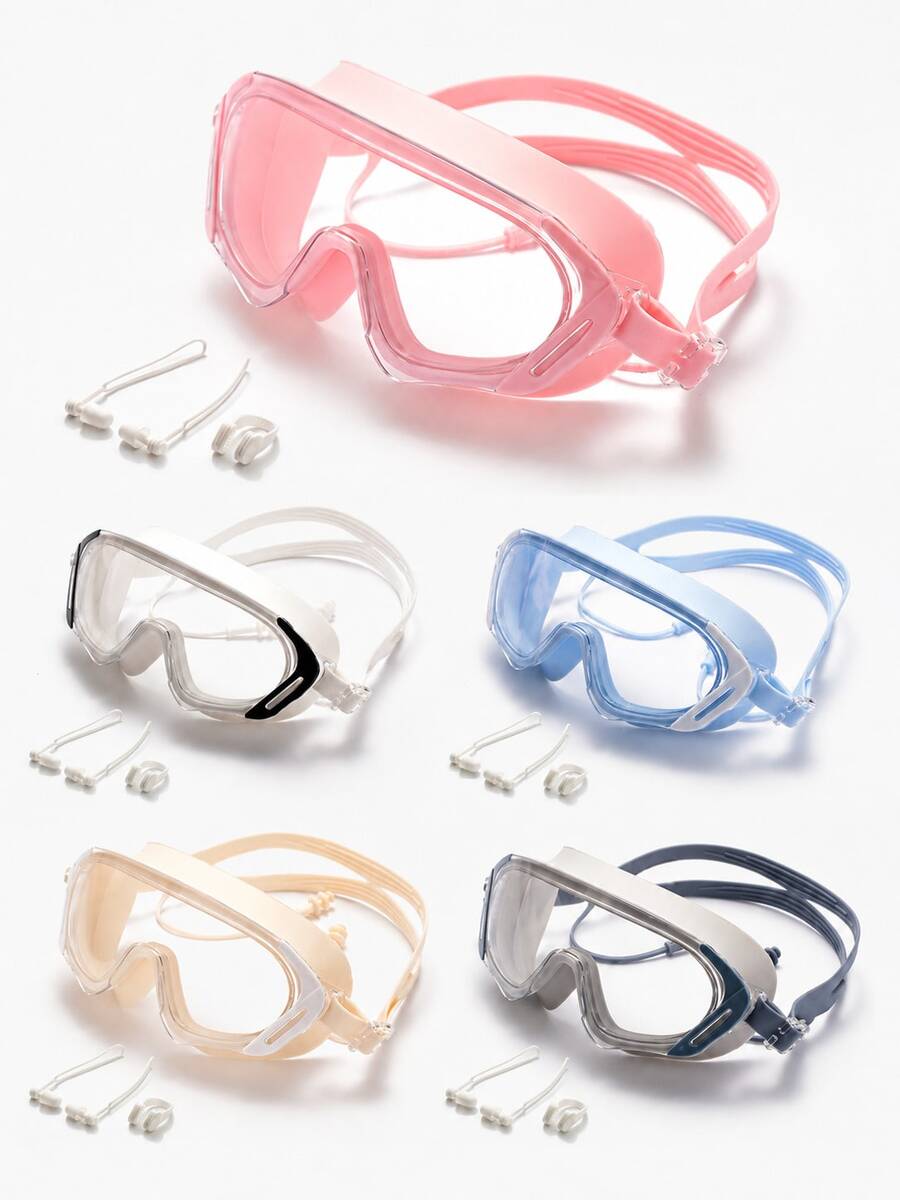 Gafas de natación de marco grande para adultos, gafas de natación unisex con amplio campo de visión, lentes claras de alta definición, correa doble ajustable con ajuste cómodo, equipo de natación para entrenamiento en piscina y fitness, incluye clip nasal y tapones para los oídos - Amarillo - Ver 1