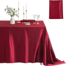 1pc High-End Party/Restaurant Solid Color Satin Tablecloth - Burgundy - View 4