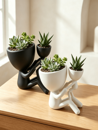 Creative Mother And Child Statue Art Planter, Suitable For Home Decor Enthusiasts, Modern Minimalist Seekers And Plant Lovers, Can Be Used For Office Desk, Bookshelf Or Living Room Coffee Table Decoration, Holiday Gift, Outdoor Decor, Compact Small Vase