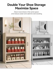 20pcs Vertical Shoe Rack Organizer, Space-Saving Closet Shoe Storage Rack, Shoe Cabinet Organizer, Adjustable Shoe Slot Rack, Suitable For Sneakers, High Heels, Flats And Slippers, Stackable Home Entryway Closet Storage Solution - Apricot - View 3