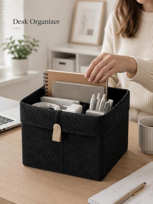 Cestino portaoggetti in feltro: un organizer da scrivania leggero, portatile e compartimentato; una scatola quadrata multifunzionale per spuntino, giocattoli e articoli vari; e un design ad alta capacità adatto per riporre i vestiti del dormitorio.