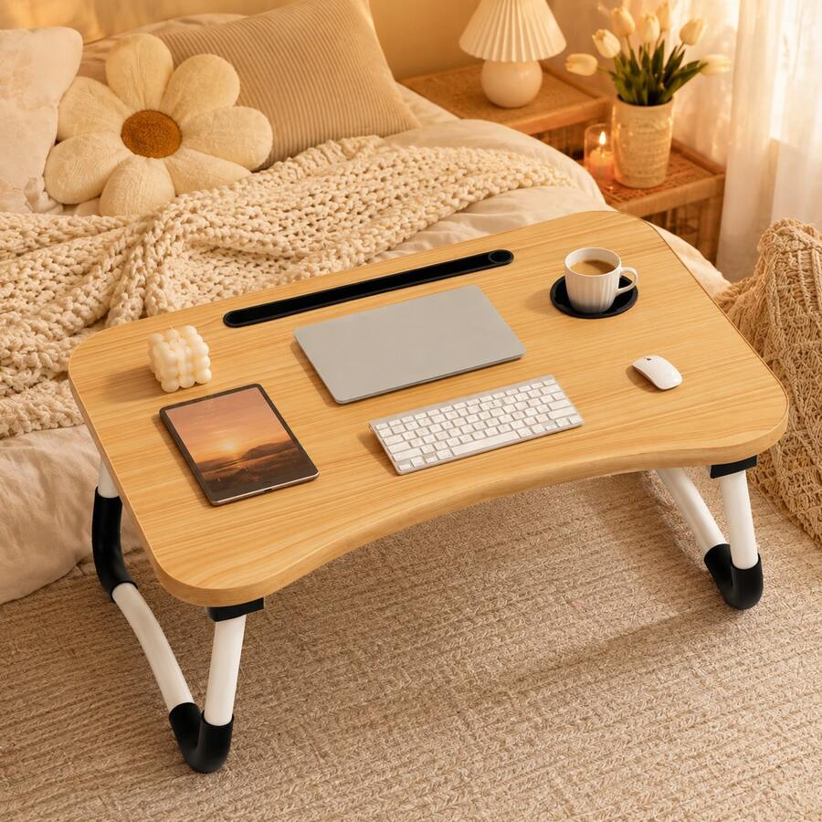 Portable Foldable Laptop Desk Tray With Cup Holder, For Bed/Sofa/Floor, Multipurpose Laptop Table Stand For Meal And Work, Suitable For Small Space