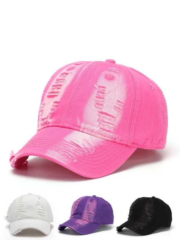 1pc Fashion Distressed Ripped Edge Soft Top Baseball Cap, Suitable For Daily Wear