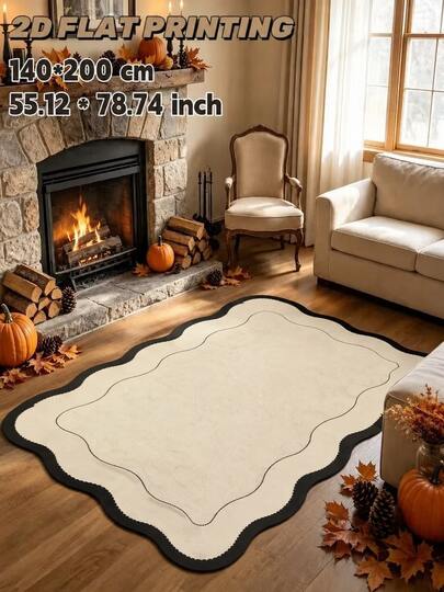 1pc 2026 New Arrival, French Minimalist Wavy Edge Rectangular Rug, Beige Base Black Border Textured Mat, Skin-Friendly Absorbent Soft Carpet, Autumn/Winter Bestseller Decorative Mat, Suitable For Bedroom Or Living Room Decor, Holiday Gift, Bedroom Rug, Comfortable Home Accessory, Modern Round Mat, Decorative Carpet, Bedroom Decor, Small Rug, Carpet, Home Decor, Living Room Rug, Living Room Small Rug