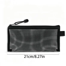 1/2/5pcs Minimalist Black Sheer Mesh Pencil Case Stationery - Black - View 5