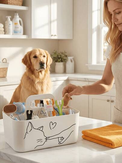 Large Capacity 5-Compartment Pet Supplies Storage Box, Cat Minimalist Pattern Multiple Styles Available - Portable Storage Basket With Handle, Multi-Layer Pet Supplies Organizer, Cat & Dog Grooming Kit Storage Box, Travel Pet Care Storage Basket, Pet Supplies Storage Box With Multiple Compartments, Cat & Dog Grooming Kit Storage Box, Travel Pet Care Storage Basket, Suitable For Gifting To Family, Friends, Lovers, Ideal Choice For Cat Lovers, Cat Enthusiasts, Dog Lovers, Pet Owners, Applicable For Pet Stores And Pet-Owning Households