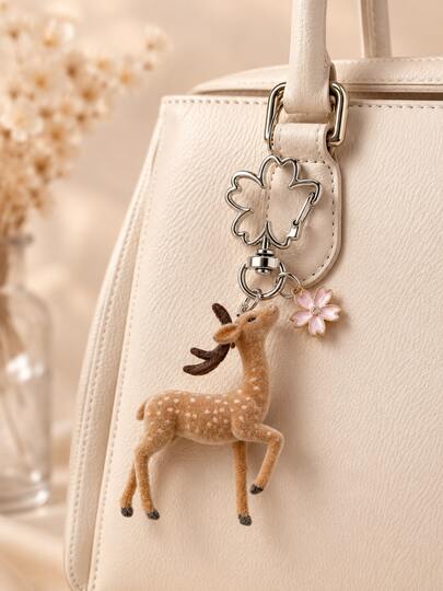 Unisex Flocked Series Keychain: Cute Deer And Sika Deer Shaped Bag Charm Key Chain And Backpack Chain Ornament; Cute Deer And Flower Pendant Flocked Keychain, Blending Y2K Style, Suitable As A Gift For Girls; Can Be Used As A Backpack Charm For Primary, Middle And University Students, Also Suitable As A Car Keychain, Birthday Gift Or Halloween Costume Accessory.