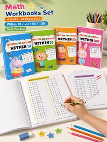 Children's Math Practice Workbook, 64 Pages (Addition And Subtraction Within 10/20/50/100), Suitable For Home Education And Kindergarten Activities, Includes Reading And Math Exercises, Home Learning Resource, Suitable For Classroom Learning, Back To School/School Season/Christmas/Halloween Gifts, Office Essential Practice Workbook, Children's Number Cognition Education Book, Children's Fun Educational Stationery, Children's Educational Stationery, Learning Supplies For Boys And Girls. - Multicolor - View 2