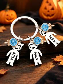 Halloween Custom Candy Keychain, Trick-Or-Treat Series. Personalized Engraved Stainless Steel Name Keychain, Custom Family Gift For Holidays - Silver - View 13