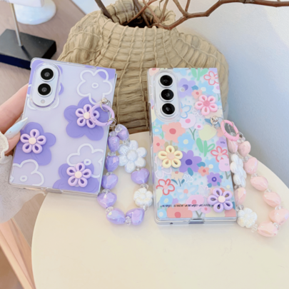1pc Girls Purple & Colorful Floral Popular Cute Casual Convenient Shockproof Foldable Phone Case Protective Cover Phone Case Anti-Drop Protective Shell, Compatible With Galaxy Z Fold8, Galaxy Z Fold8Ultra, Galaxy Z Fold7, Galaxy Z Fold6,