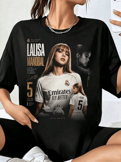 Camiseta Lalisaa Manobal Real Madridd, BLACKPINKK Lisa x Hala Madrid, diseño póster y dorsal 5 de fútbol, camiseta casual para fans BLINK, Madrid, Kpopp y fútbol